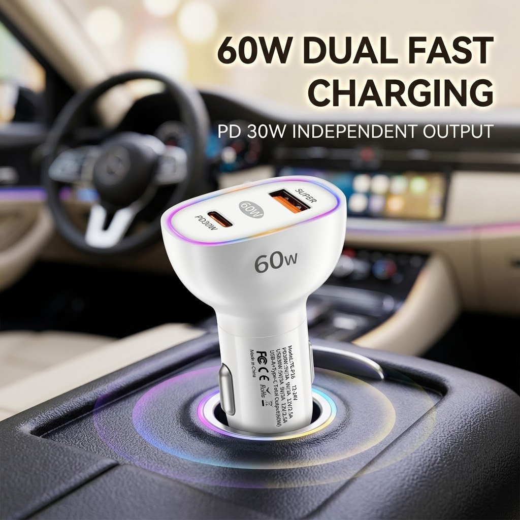 Usb C Hub - Dual Port 60W Car Charger USB