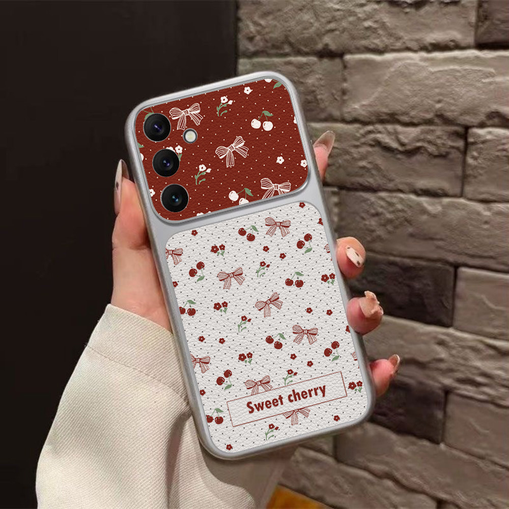 Phone Accessories Red - Red Cherry Bow And Flower Leather