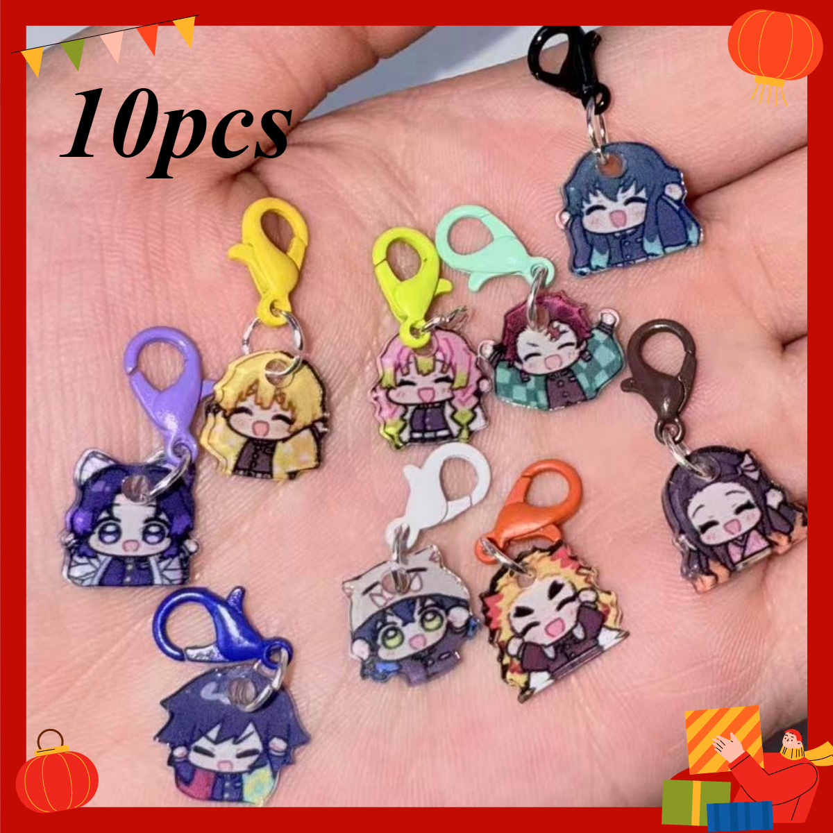 Phone Accessories Wholesale - 10Pcs Demon Slayer Anime Acrylic Keychain