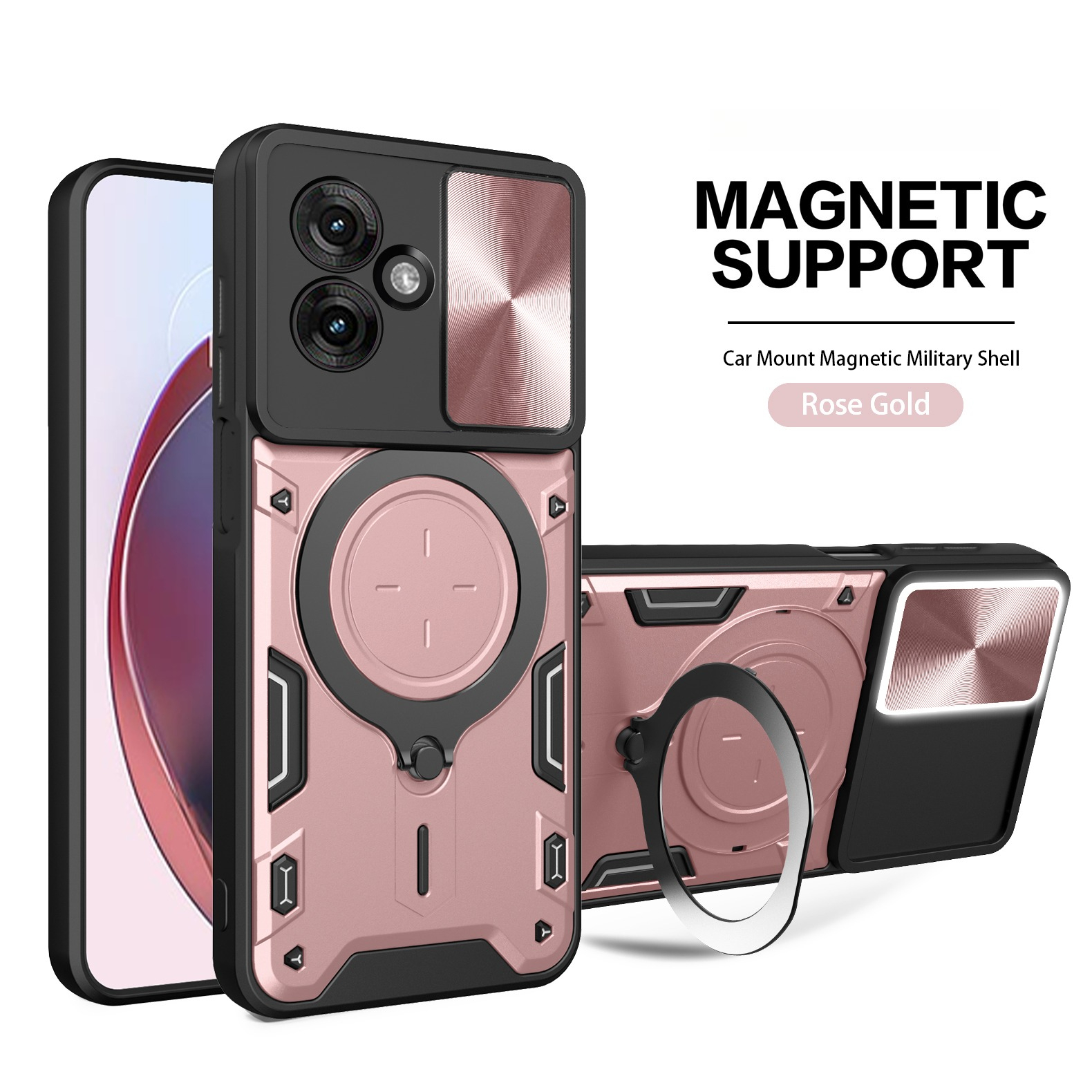 Phone Kickstand Ring - 360 Rotating Magnetic Slide Camera Protection