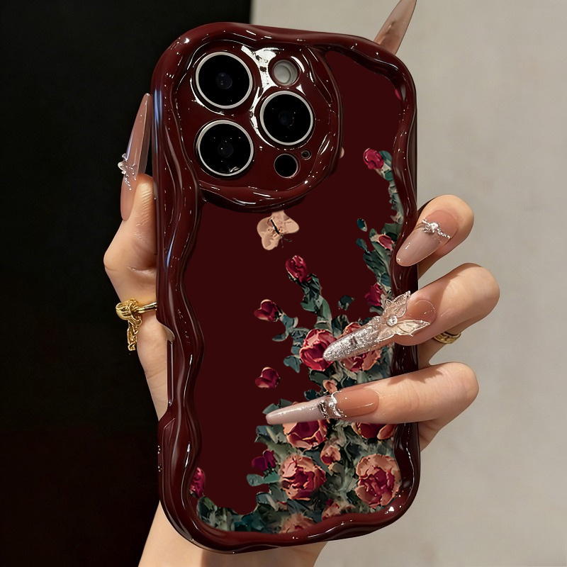 Phone Accessories Red - Retro Oil Painting Flower Pattern Phone