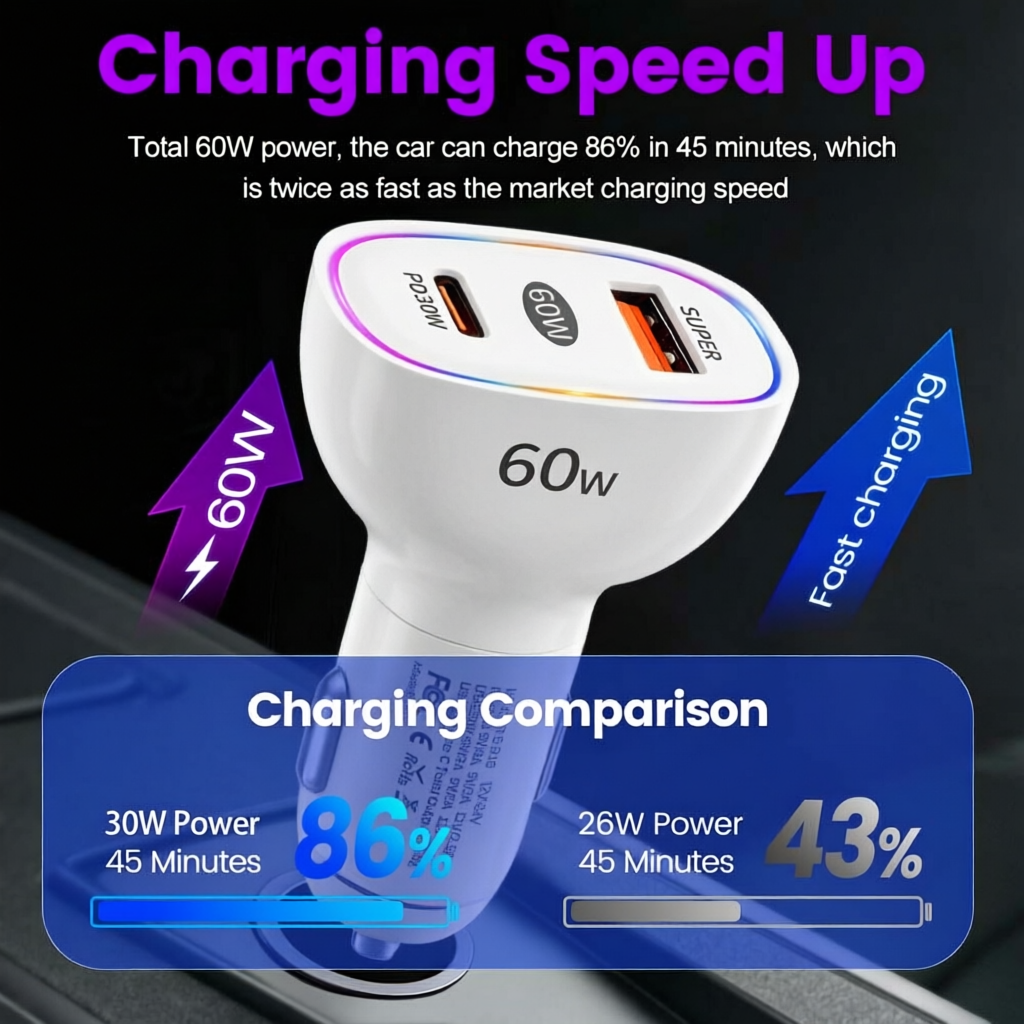 Dual Port 60W Car Charger USB  - Usb C Hub ulasan dan harga