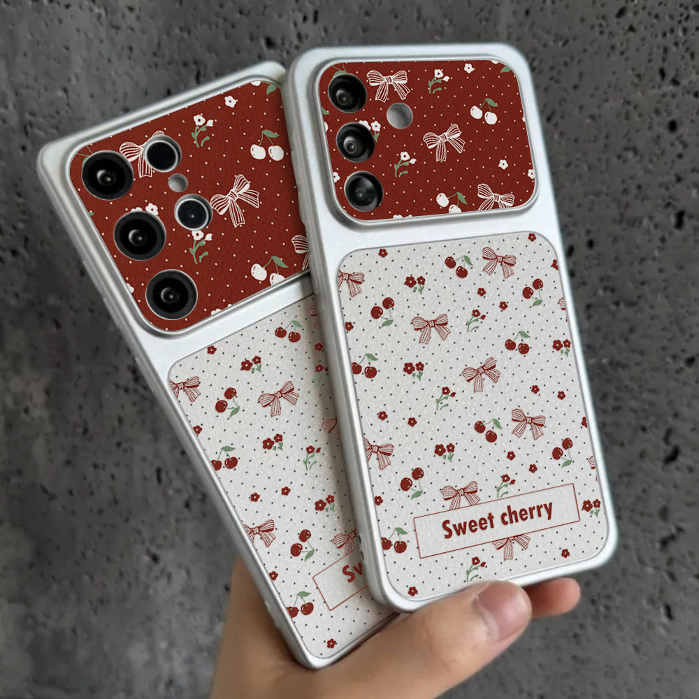 Red Cherry Bow And Flower Leat - Phone Accessories Red ulasan dan harga