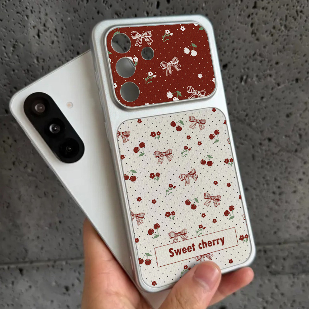 Red Cherry Bow And Flower Leat - Phone Accessories Red ulasan dan harga