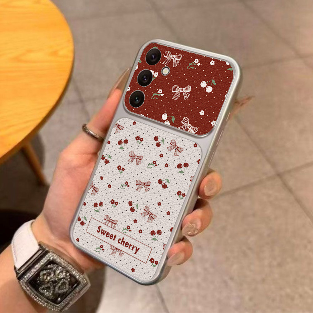 Red Cherry Bow And Flower Leat - Phone Accessories Red ulasan dan harga
