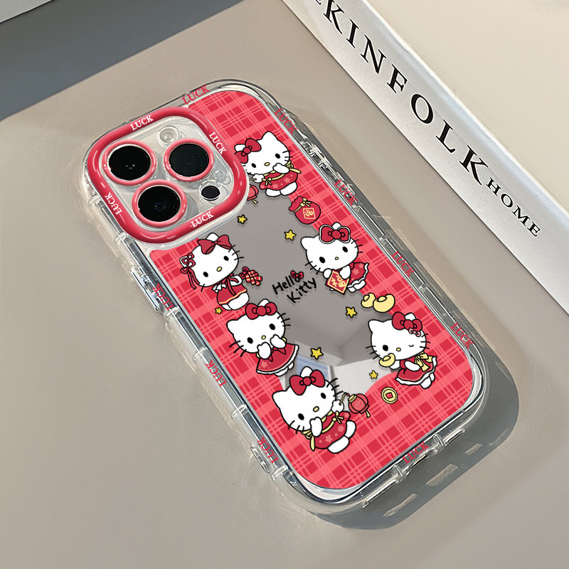 Cute Cartoon Kitty Red plaid P - Phone Accessories Red ulasan dan harga