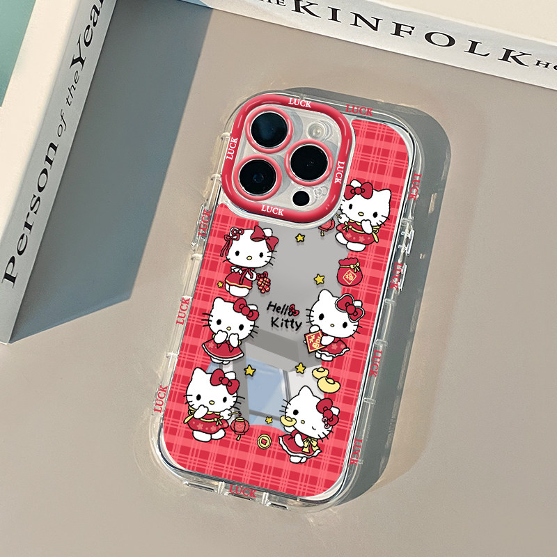 Cute Cartoon Kitty Red plaid P - Phone Accessories Red ulasan dan harga