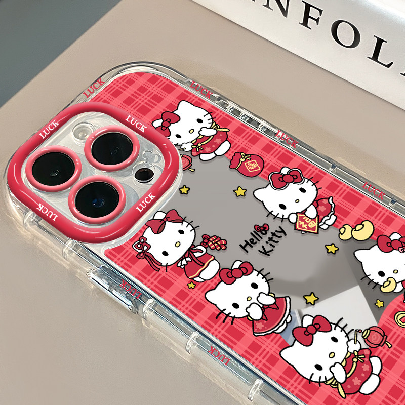 Cute Cartoon Kitty Red plaid P - Phone Accessories Red ulasan dan harga