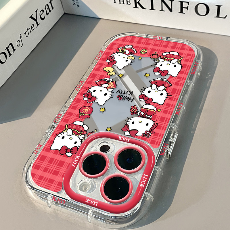 Cute Cartoon Kitty Red plaid P - Phone Accessories Red ulasan dan harga