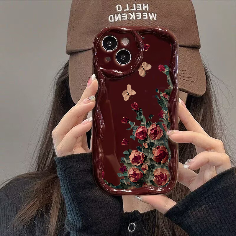 Retro Oil Painting Flower Patt - Phone Accessories Red ulasan dan harga