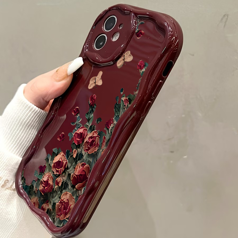 Retro Oil Painting Flower Patt - Phone Accessories Red ulasan dan harga