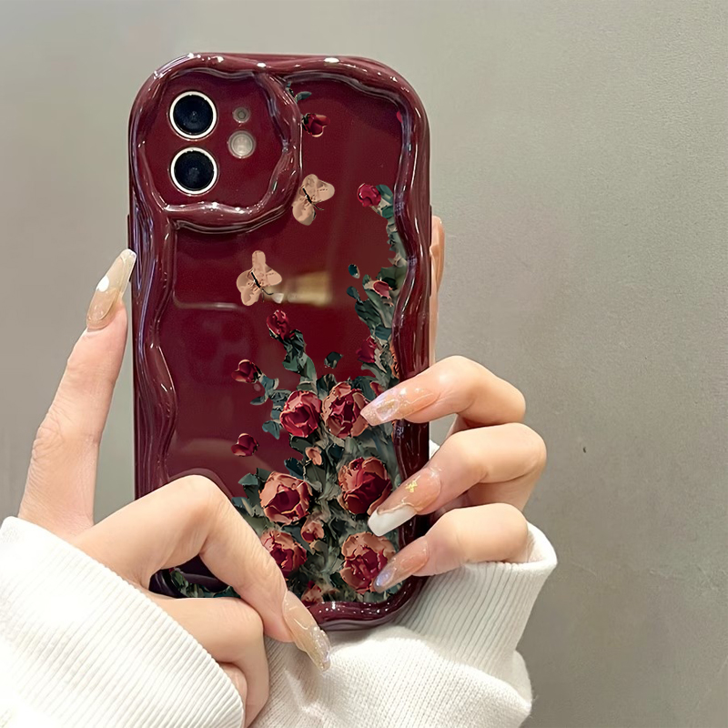 Retro Oil Painting Flower Patt - Phone Accessories Red ulasan dan harga